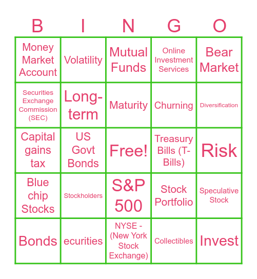 Investing Bingo Card