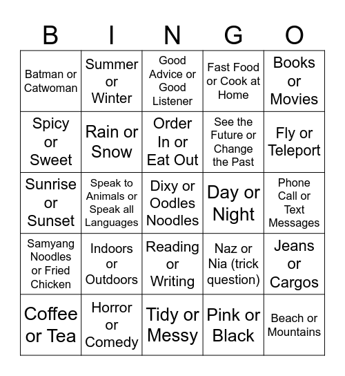 Untitled Bingo Card