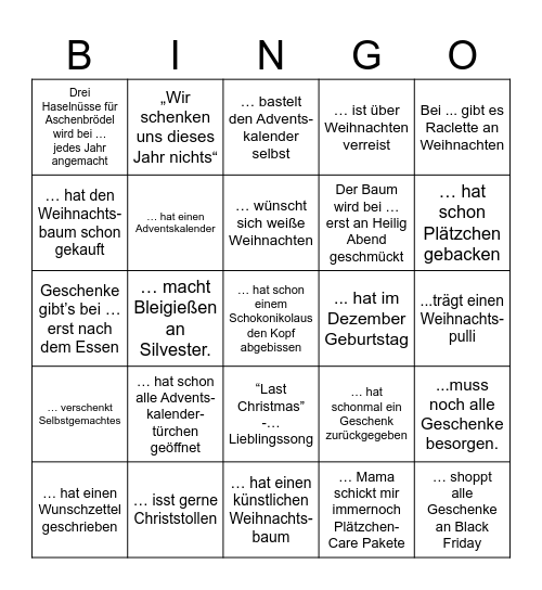 Weihnachts Bingo Card