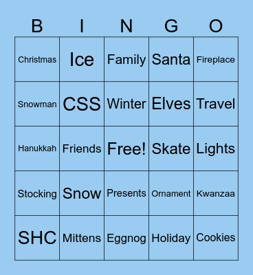 SHC Winter Holiday Bingo Card