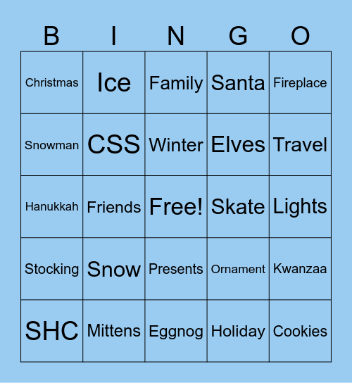 SHC Winter Holiday Bingo Card