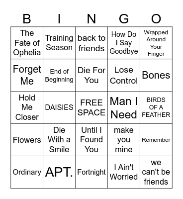 Top Hits 2025 Bingo Card