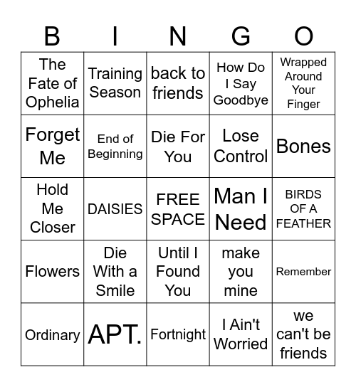 Top Hits 2025 Bingo Card