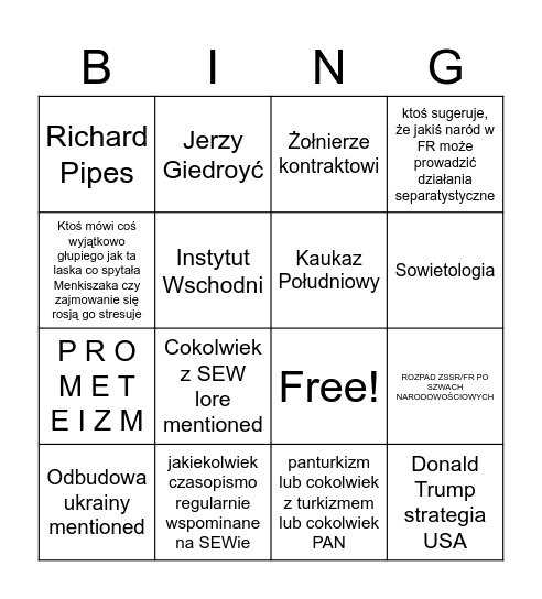 Polska polityka wschodnia Bingo Card