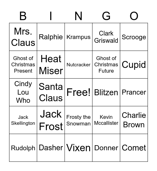 Christmas Character Bingo Card