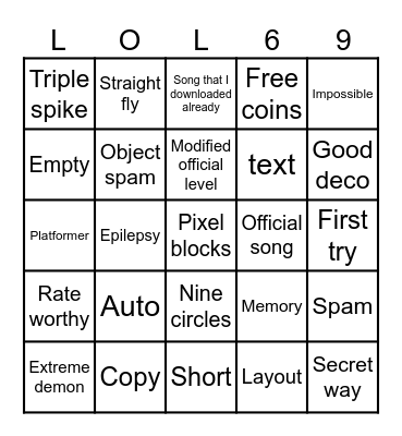 Recent tab gd Bingo Card