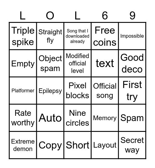 Recent tab gd Bingo Card