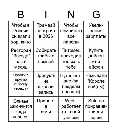 ВСЕ СБУДЕТСЯ Bingo Card