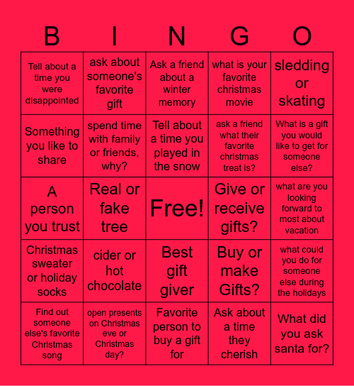 Social Skills Christmas Bingo Card