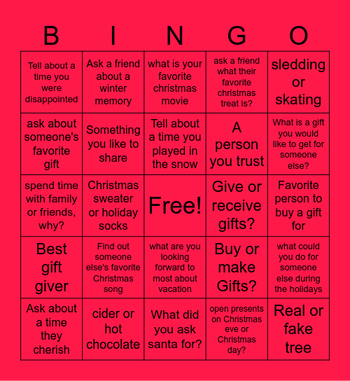 Social Skills Christmas Bingo Card