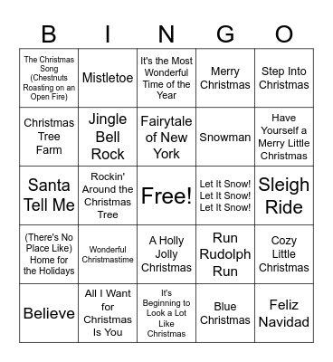 Christmas Music Bingo Card