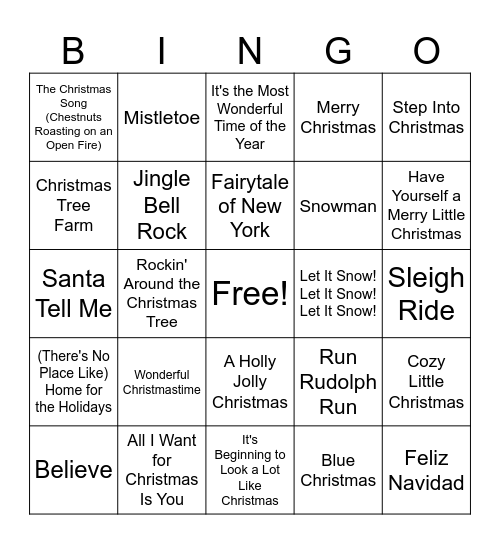 Christmas Music Bingo Card