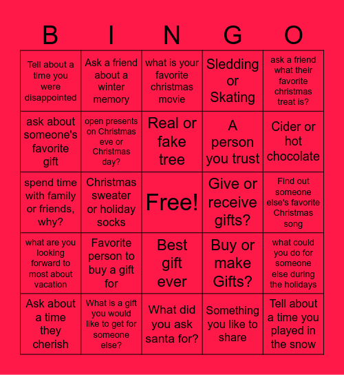 Social Skills Christmas Bingo Card