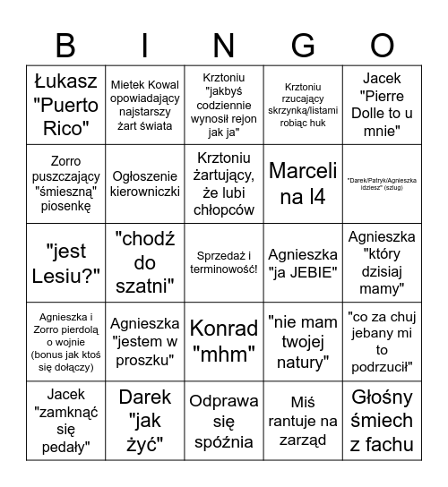 UP16 Bingo Card