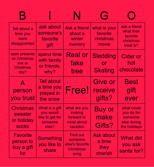 Social Skills Christmas Bingo Card
