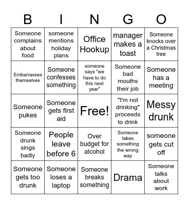 Christmas Party Bingo Card