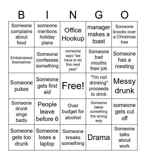 Christmas Party Bingo Card