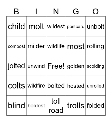 ild,  ind,  old,  olt,  oll,  ost   BINGO Card