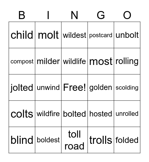 ild,  ind,  old,  olt,  oll,  ost   BINGO Card