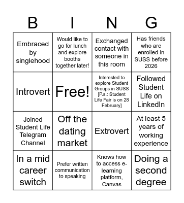 Get to know your peers! Bingo Card