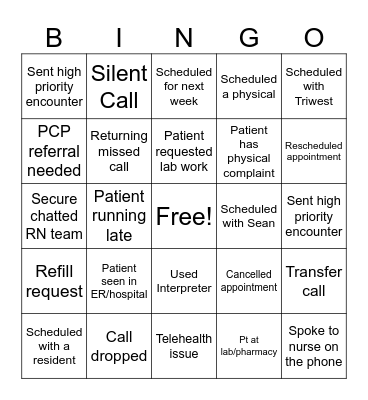 PRIMARY CARE BINGO Card