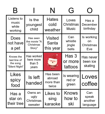 Get to Know! Christmas Bingo Card