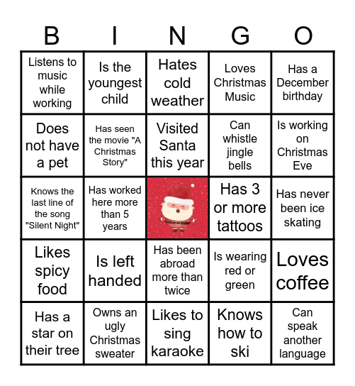 Get to Know! Christmas Bingo Card