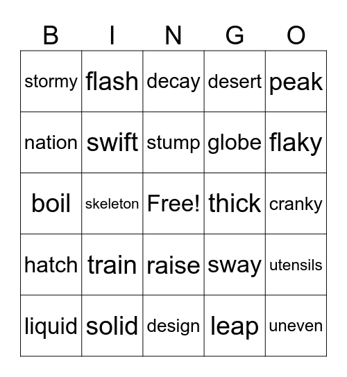 Vocabulary Review Bingo Card