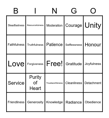 Virtues Bingo! Bingo Card