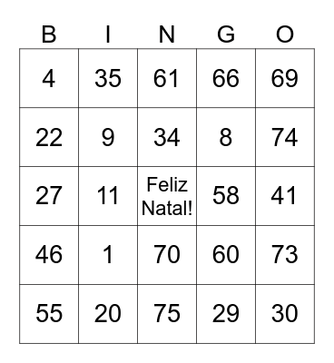 Bingo de Natal Bingo Card
