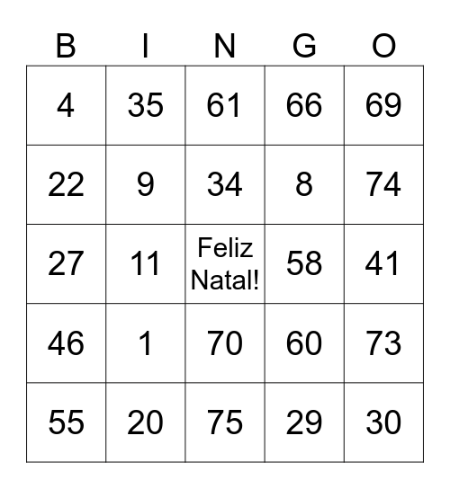 Bingo de Natal Bingo Card