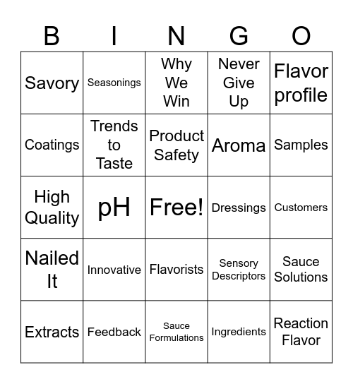Savory Bingo Card