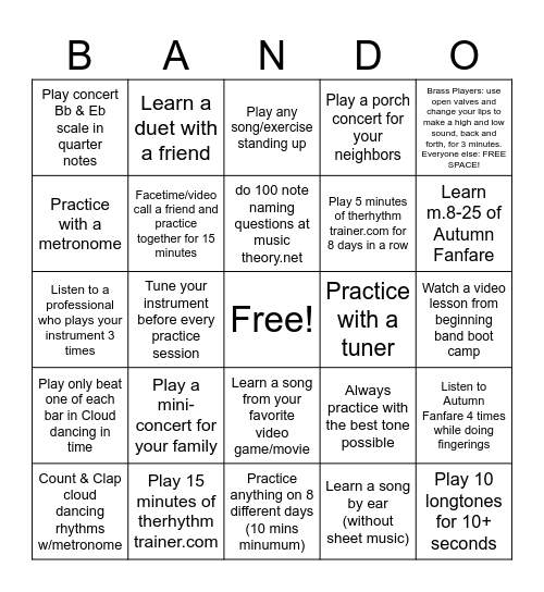 Spring Break BANDO! Bingo Card