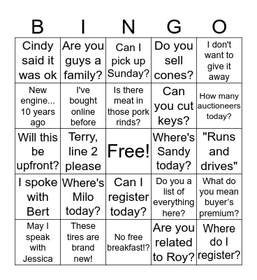 Auction Bingo! Bingo Card