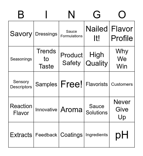 Savory Bingo Card