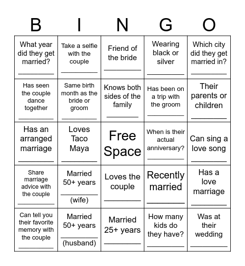 25th Anniversary Bingo Card