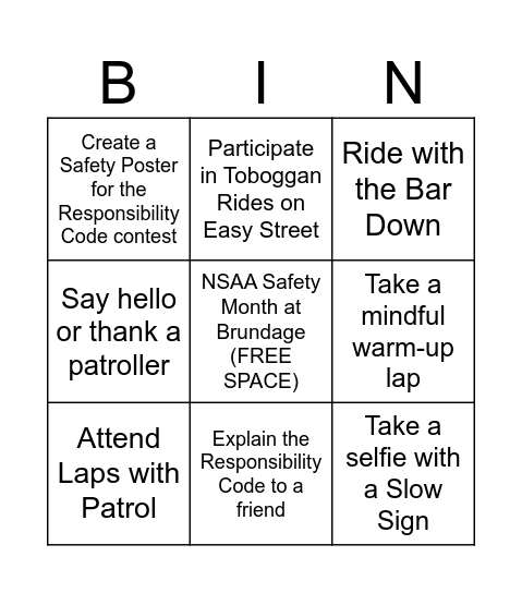 NSAA SAFETY MONTH Bingo Card