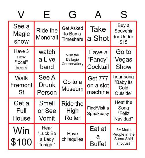 LAS VEGAS BINGO Card