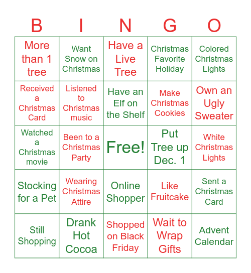 Christmas Bingo Card