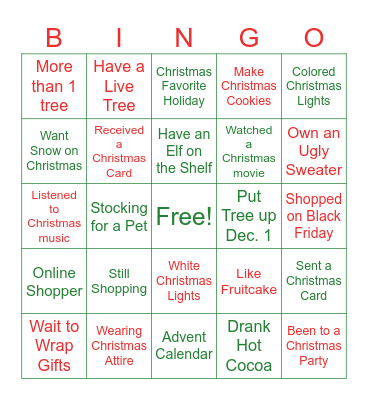 Christmas Bingo Card