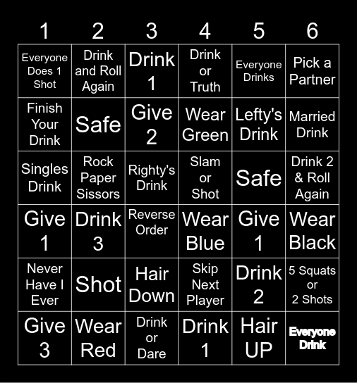 Vangmas Drunk & Dice Bingo Card