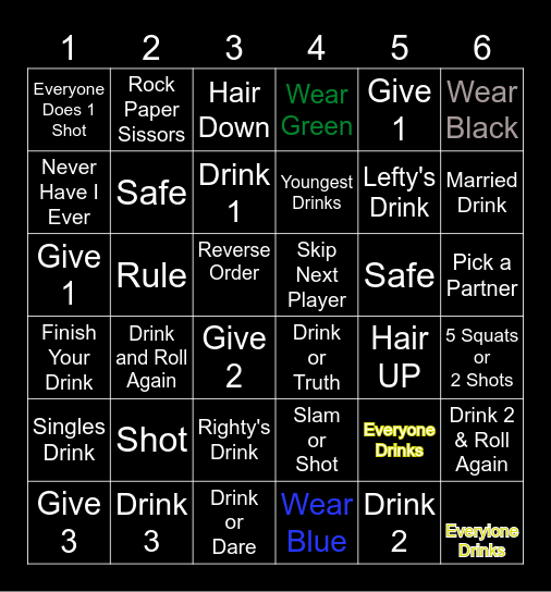 Vangmas Drunk & Dice Bingo Card