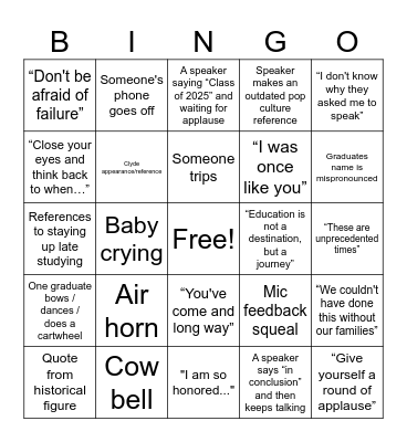 Graduation Bingo Card