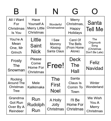 Christmas Music Bingo Card