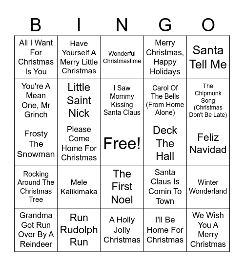 Christmas Music Bingo Card