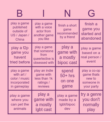 queerlective video game bingo! Bingo Card