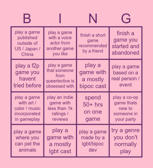 queerlective video game bingo! Bingo Card