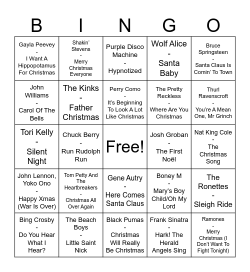 Angel’s Christmas Music Bingo Card