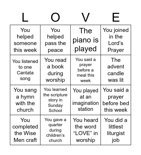 Advent #4 - Love Bingo Card