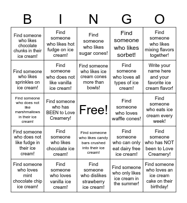 Ice Cream Flavors Bingo Card